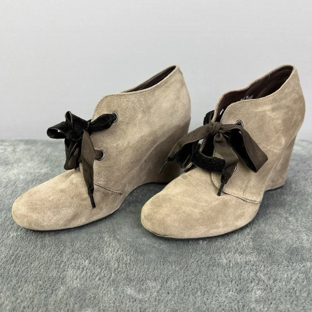 Bussola Women's Enna Boot Size 41‎ 10 Tan Taupe Suede Lace Up High Wedge